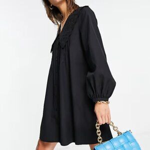 Cream Women's Black Long Sleeve Mini Dress with Jewel Buttons- Size 38